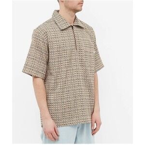 General Admission Men's Quarter Zip Shirt in Beige Check - Size Medium